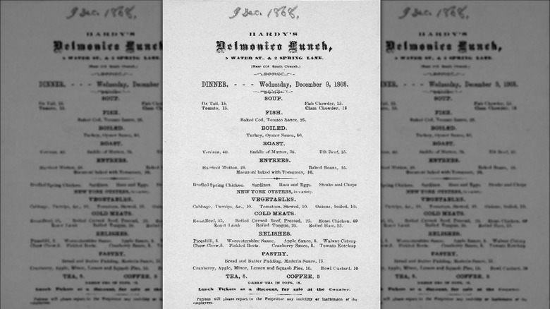 menu from delmonicos