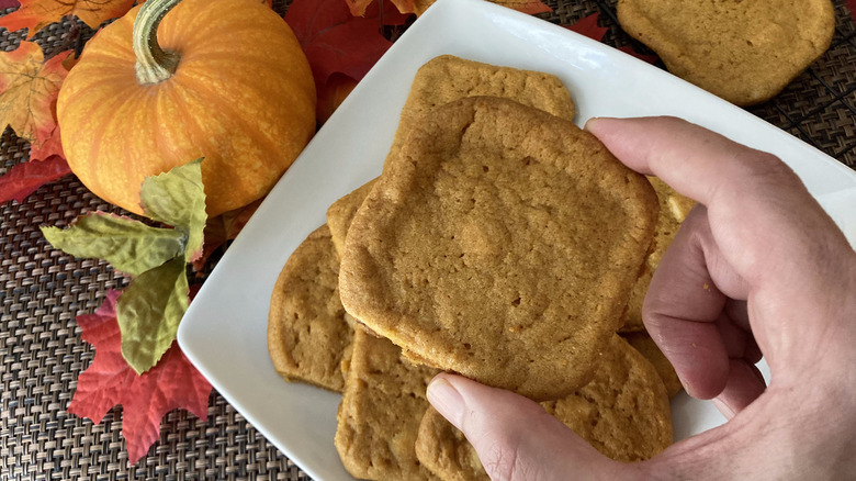 close-up of pumpkin cheesecake cookie