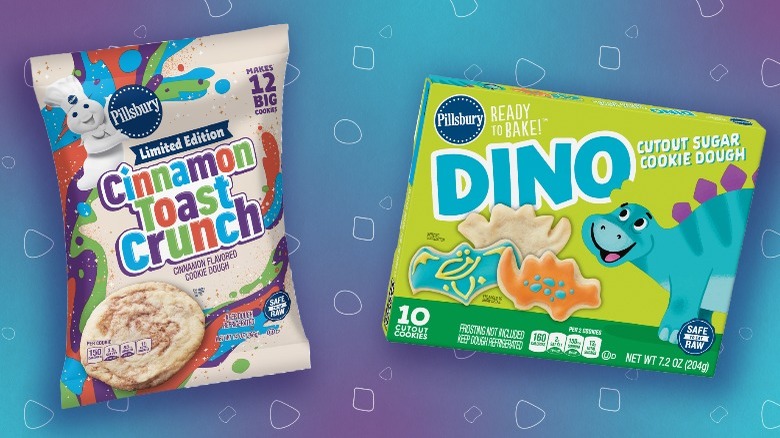 Pillsbury's Cinnamon Toast Crunch and Dino Cutout Cookie Dough.