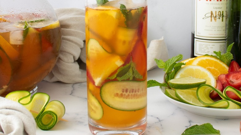 cocktail with fruit and mint