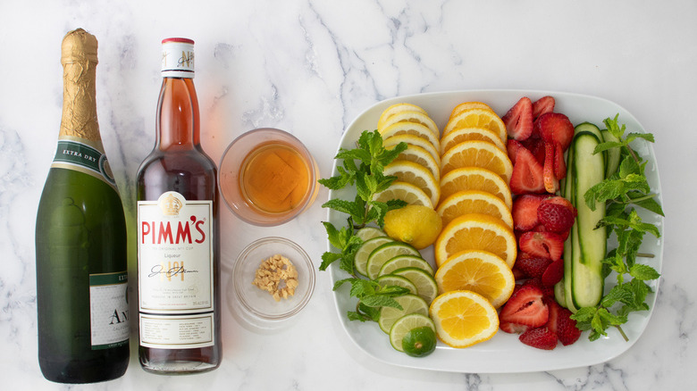 Pimm's cup sangria ingredients with fruit