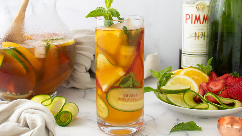 cocktail with fruit and mint