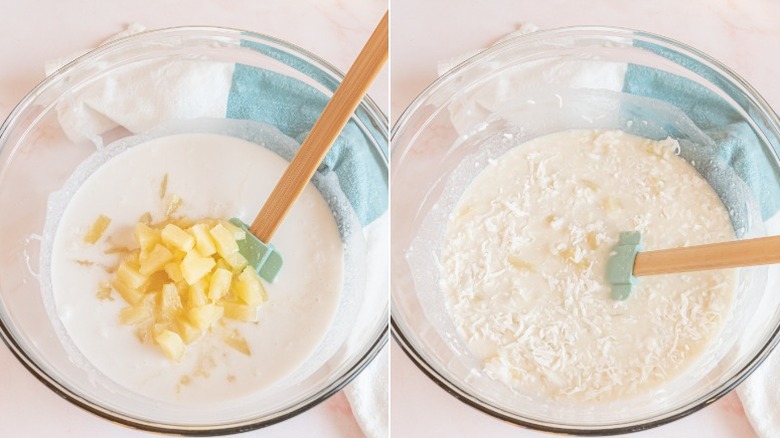 mixing coconut milk and pineapple