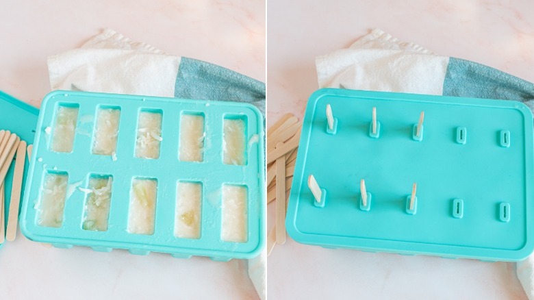 making piña colada popsicles