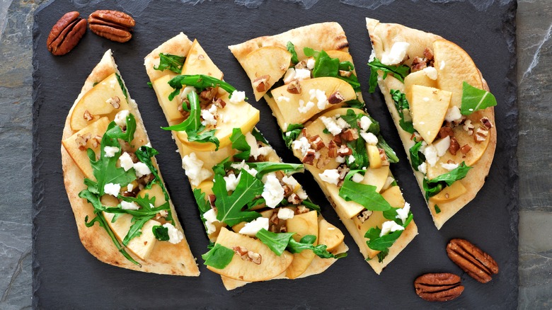 apple pizza with feta arugula nuts