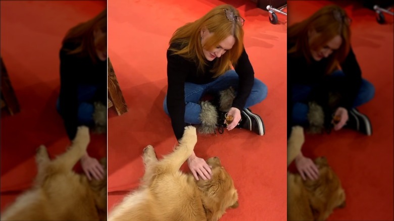 Ree Drummond petting a dog