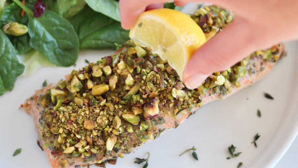 pistachio crusted salmon with lemon