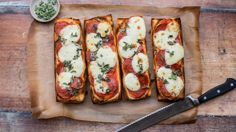 baked pizza bread with herbs