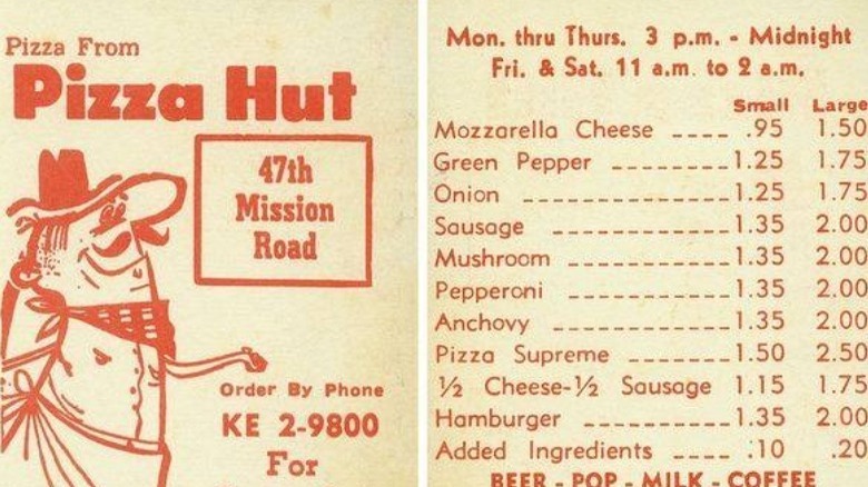 1962 Pizza Hut menu