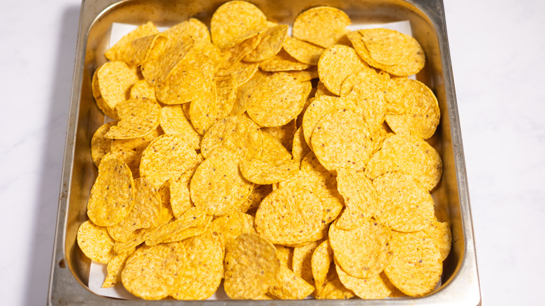 corn chips on lined tray 