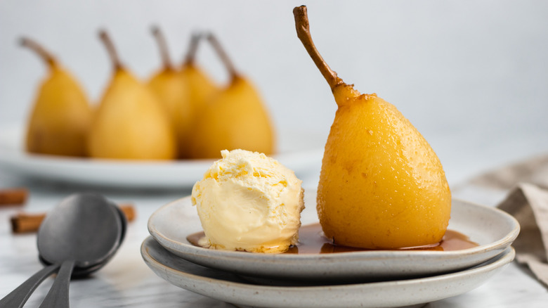 poached pears with ice cream