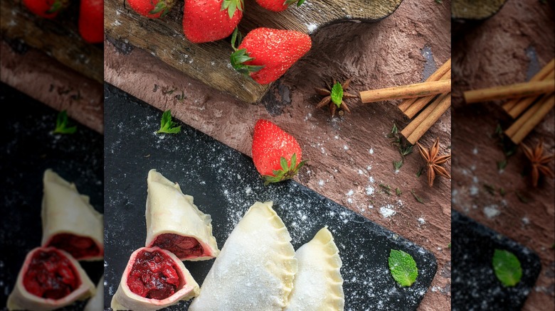 Strawberry-filled pierogi with fresh strawberries