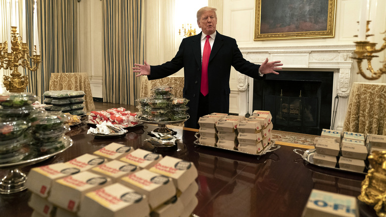 Donald Trump admiring McDonald's items