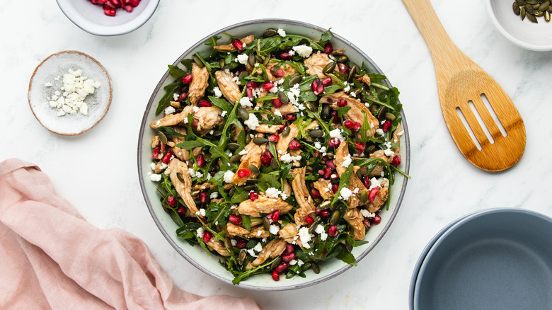 Pomegranate chicken salad in a bowl