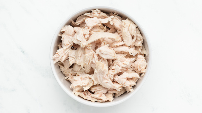 Shredded chicken in bowl