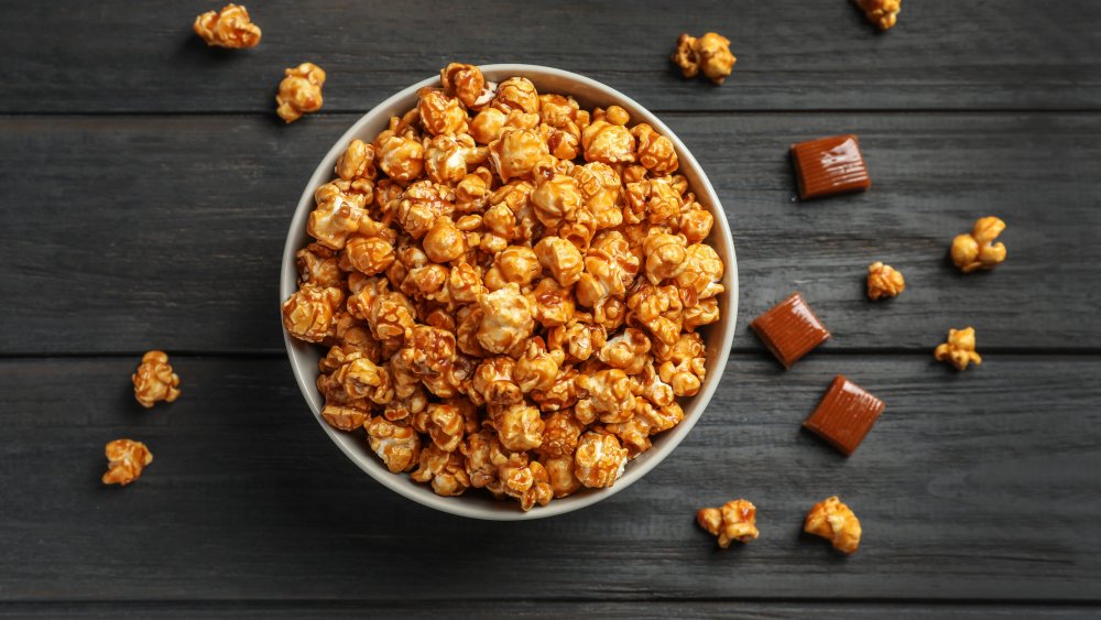 Popcorn with caramel and candies