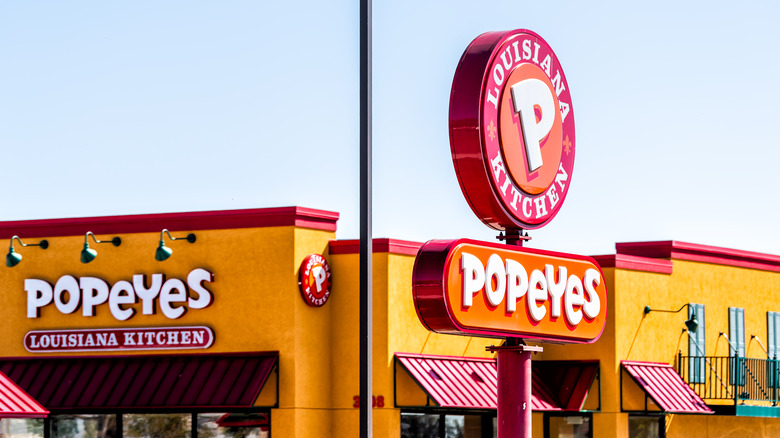 Exterior shot of Popeyes building with sign