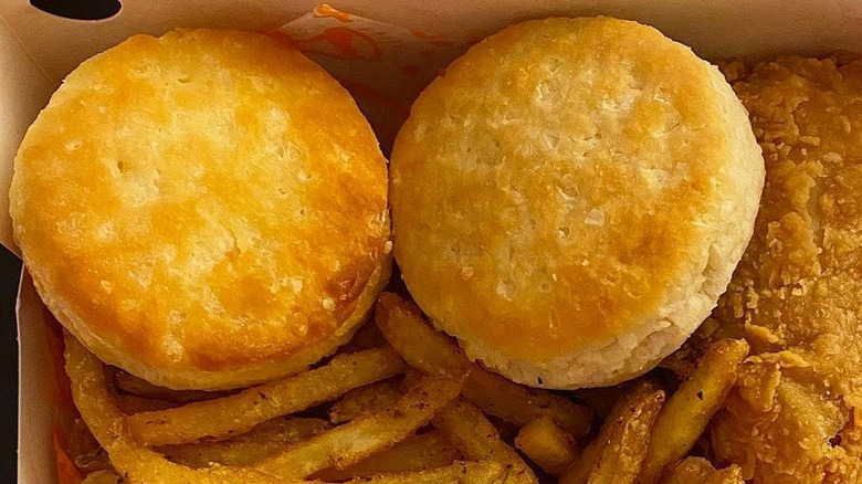 Popeyes biscuits with fries 