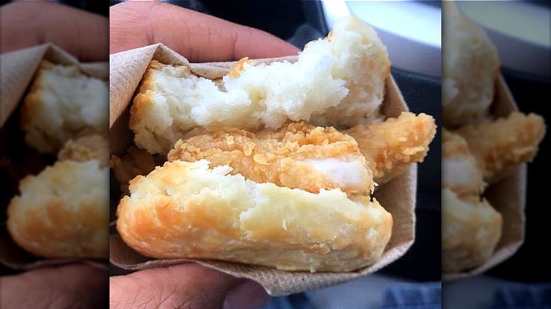 chicken tender in a biscuit