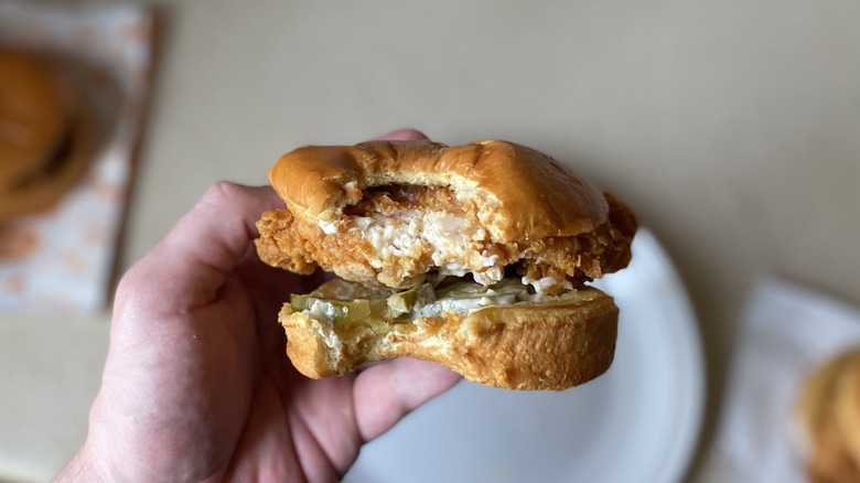Popeyes chicken sandwich after bite