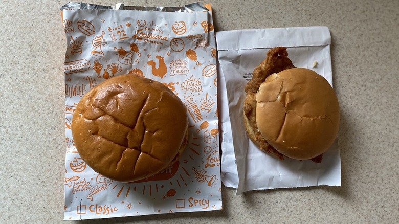 Popeyes and Chick-fil-A sandwiches side by side