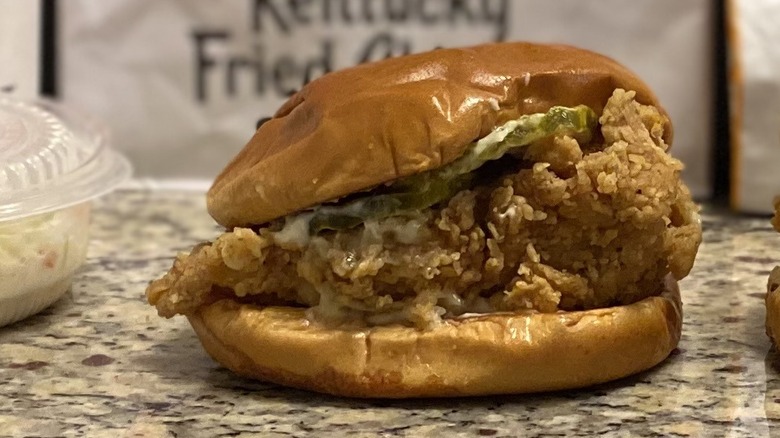 KFC chicken sandwich on counter