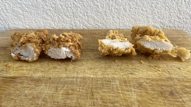 halved tenders exposing inner chicken