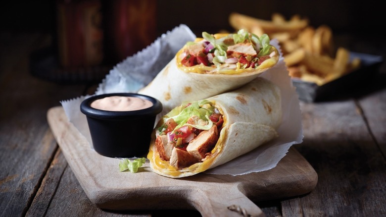 chicken fajita rollup with dipping sauce