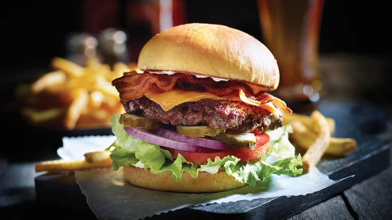 classic bacon cheeseburger on display