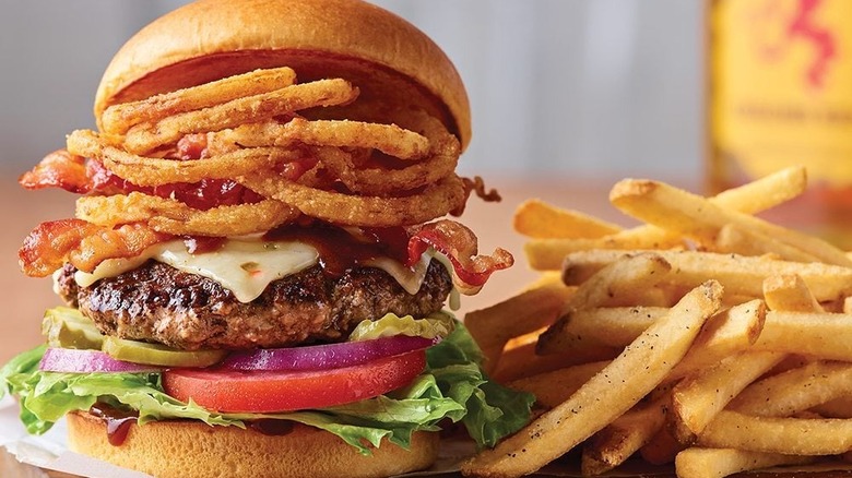 burger with onion rings inside