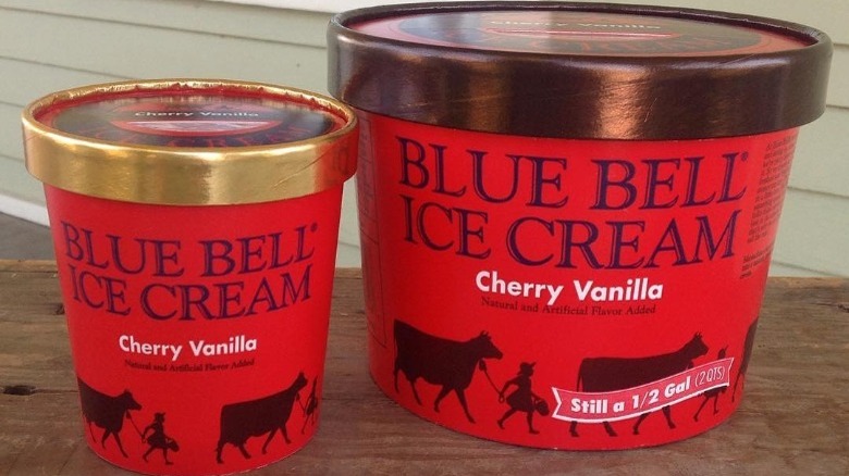 Two Containers of Blue Bell Cherry Vanilla Ice Cream