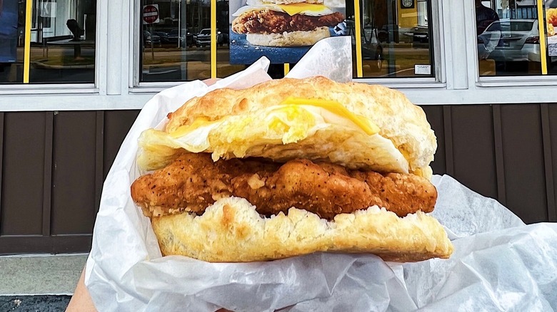 fried chicken on biscuit