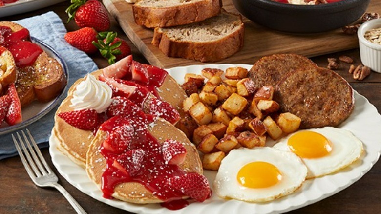 strawberry pancakes potatoes sausage eggs