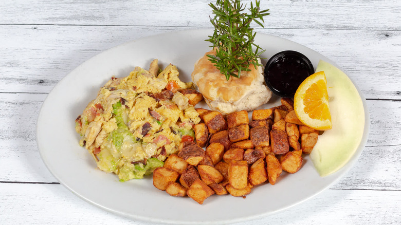 breakfast scramble platter on table