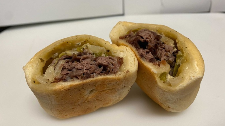 meat-filled kolache cut open