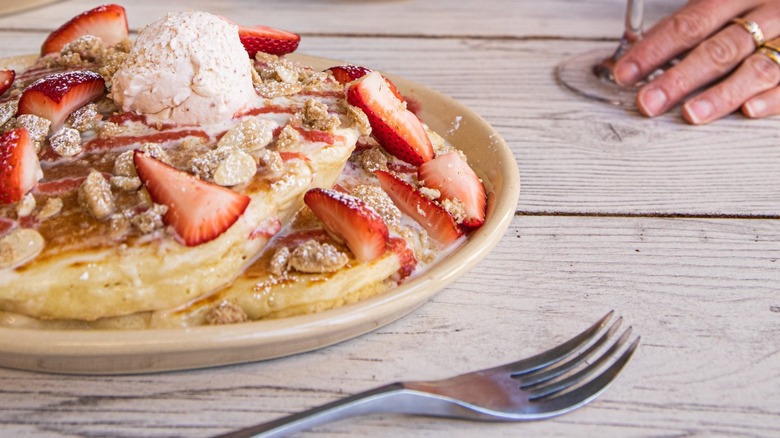 strawberry waffles and mimosa