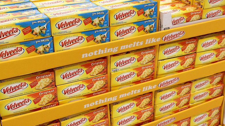 Stacks of Velveeta cheese blocks