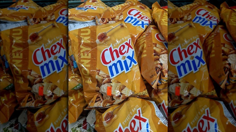 Many Bags of Honey Nut Flavor Chex Mix