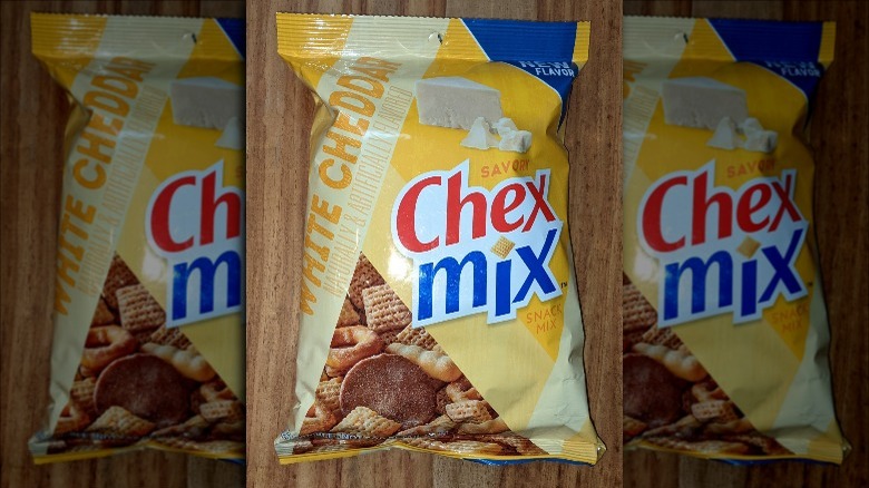 Bag of White Cheddar Flavored Chex Mix on the Table