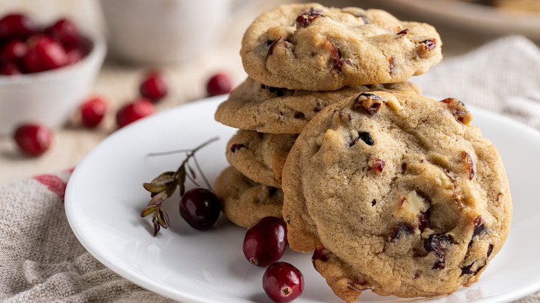 cranberry walnut cookies on plate