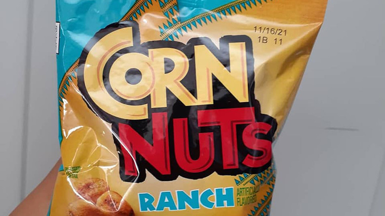 blue and yellow bag of ranch-flavored CornNuts