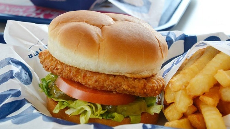 Culver's Crispy Chicken Sandwich with crinkle cut fries