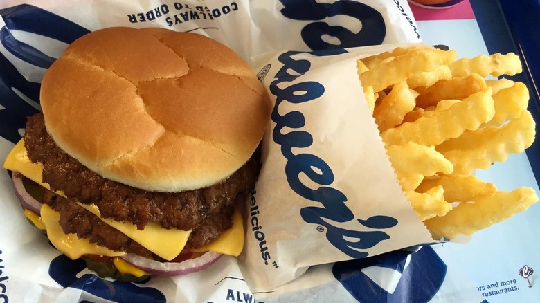 Culver's burger and fries on tray