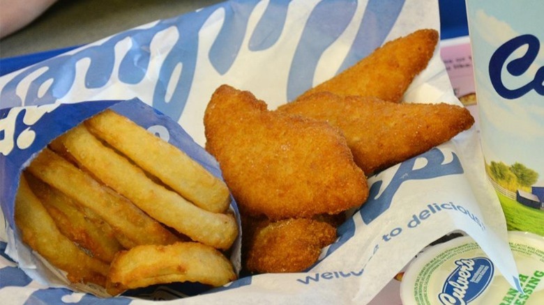 Culver's Original Chicken Tenders and onion rings