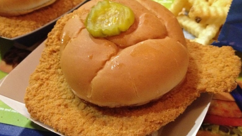 Culver's Pork Loin Sandwich with pickle on top