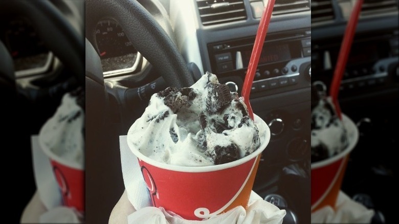 Oreo Blizzard eating in car