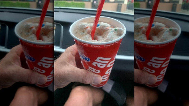 M&M Blizzard in cup while driving