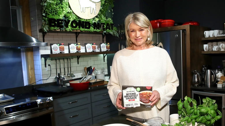 Martha Stewart holding a Beyond Meat box