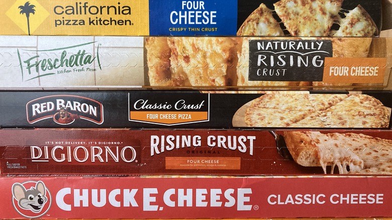 boxes from frozen cheese pizzas