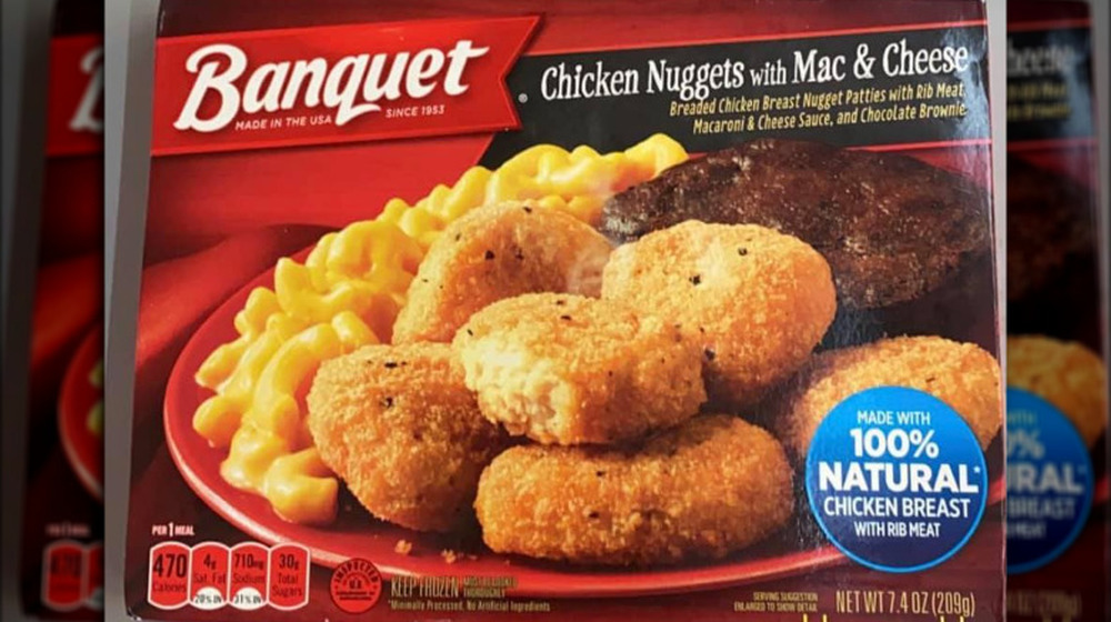 Banquet Chicken Nuggets with Mac and Cheese and Brownie